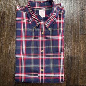 Brooks Brothers The Original Polo Shirt Navy, Green and Red Plaid Long Sleeve XL